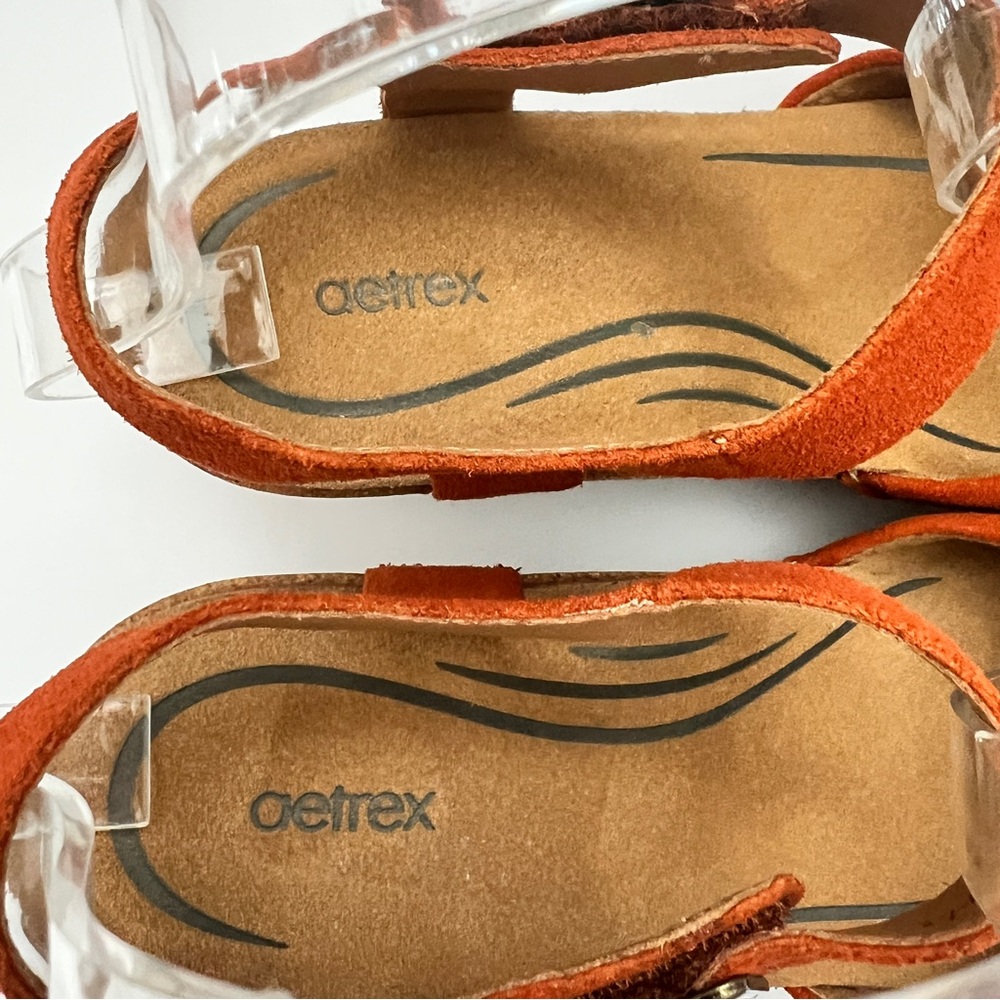 Aetrex Finley Rusty Burnt Orange Suede Leather Ankle-Strap Clog Heels 9 - Picture 8 of 14